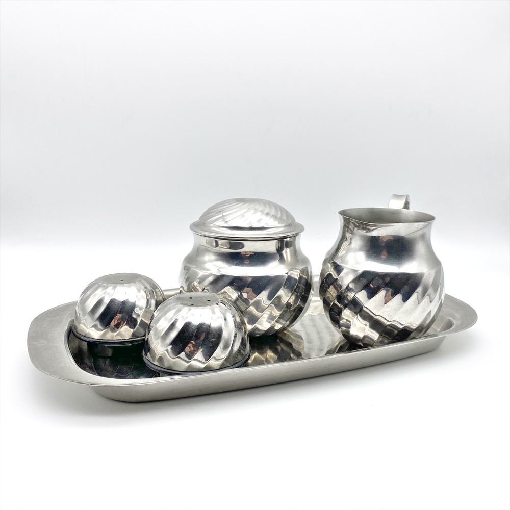 VTG Yamazaki 18/8 Japan Stainless Steel Tray Salt Pepper Shaker Milk Sugar
